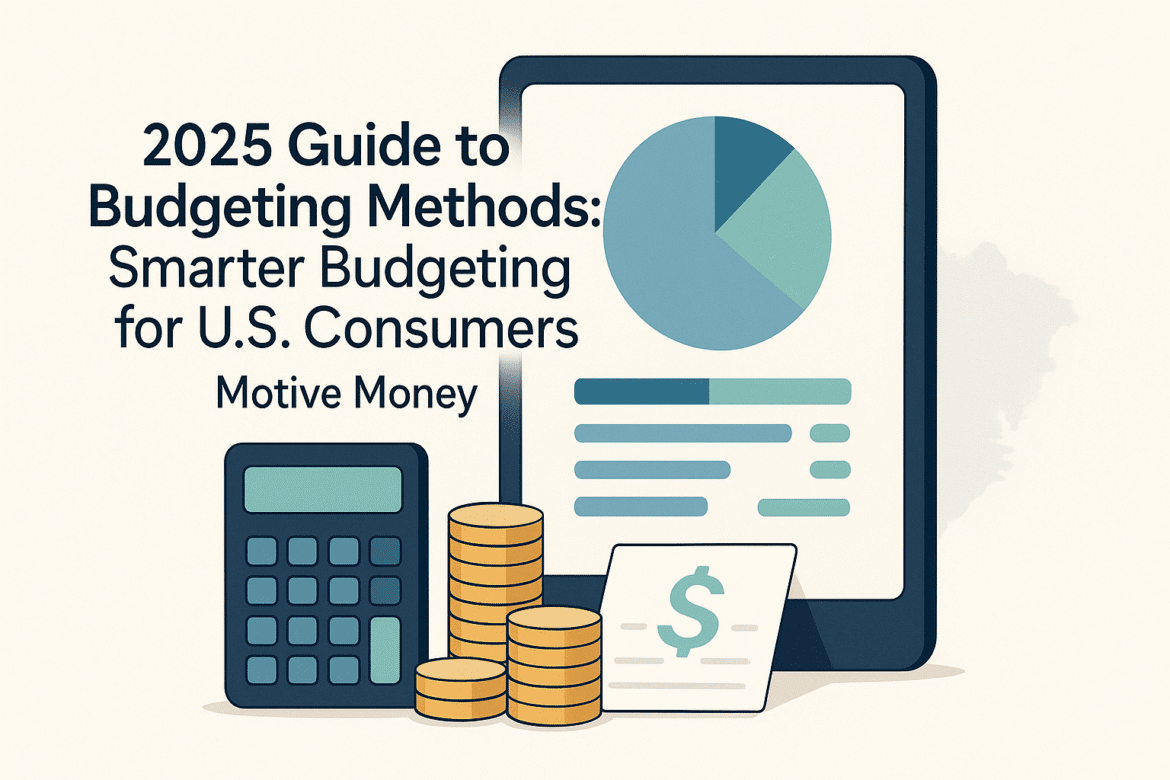 2025 Guide to Budgeting Methods- Smarter Budgeting for U.S. Consumers A hand organizing digital coins into labeled jars on a tablet, symbolizing smart budgeting and financial planning for U.S. consumers