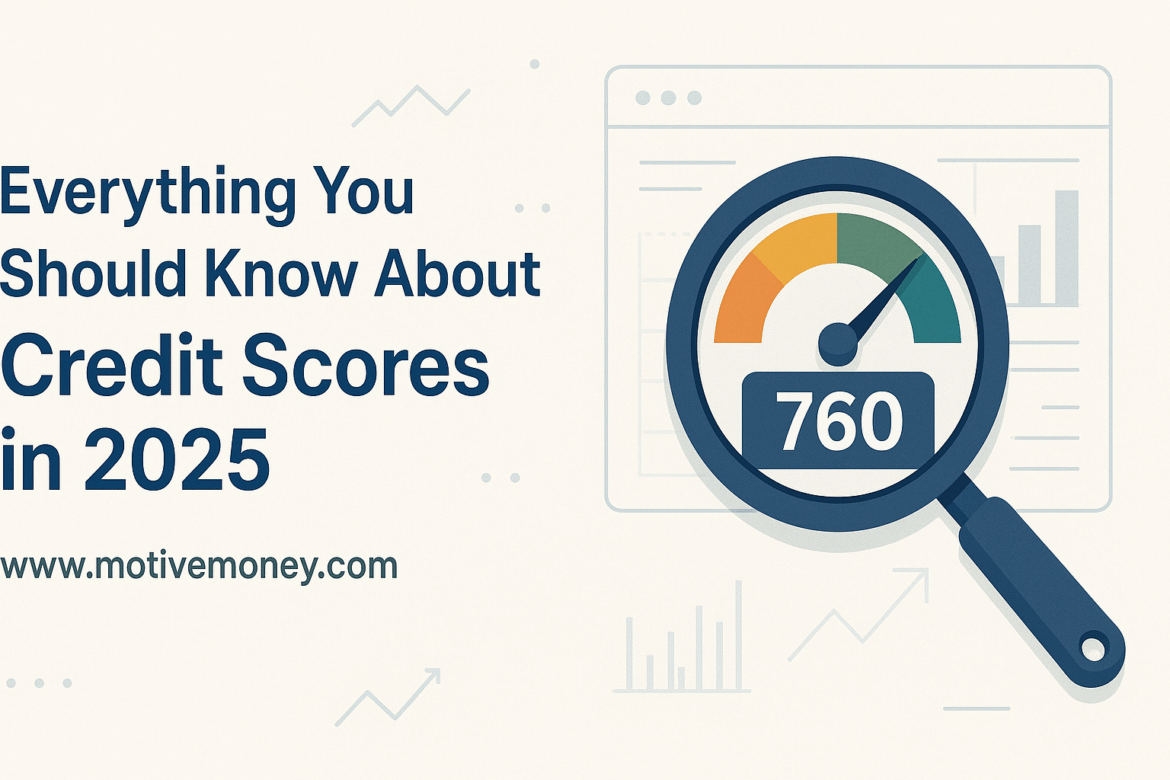 Everything You Should Know About Credit Scores in 2025 A magnifying glass examining a credit score number on a digital screen, symbolizing the detailed understanding of credit scores in 2025 for U.S. consumers.