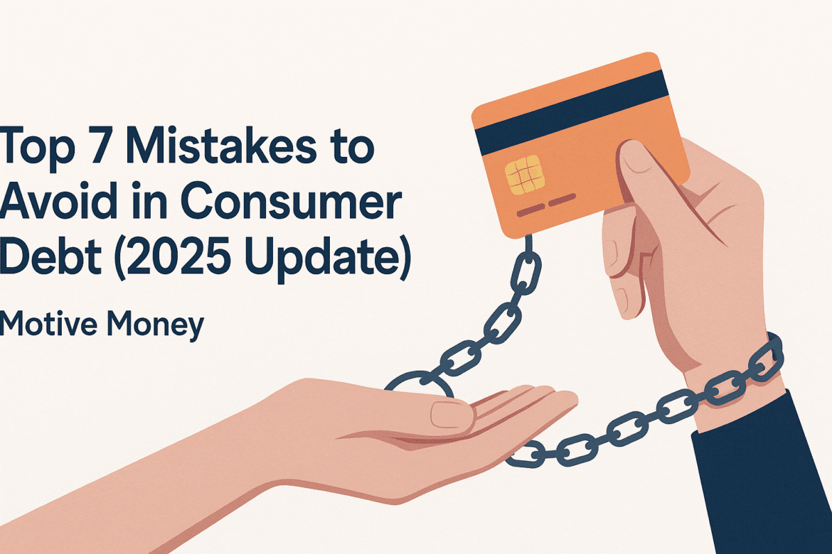 Top 7 Mistakes to Avoid in Consumer Debt (2025 Update) A hand holding a credit card entangled in chains, symbolizing the struggles of consumer debt and the need for debt management